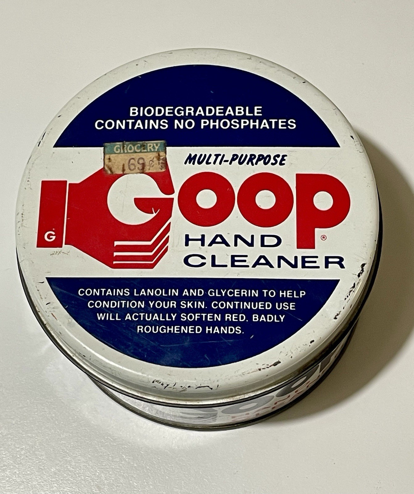Goop Hand Cleaner Vintage 14 oz Tin Can Litho Garage Advertising 1970s Empty