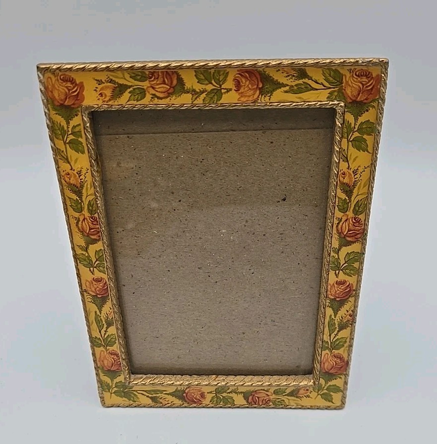 Vintage Bucklers Inc Floral Butterscotch Enamel Picture Frame 4\