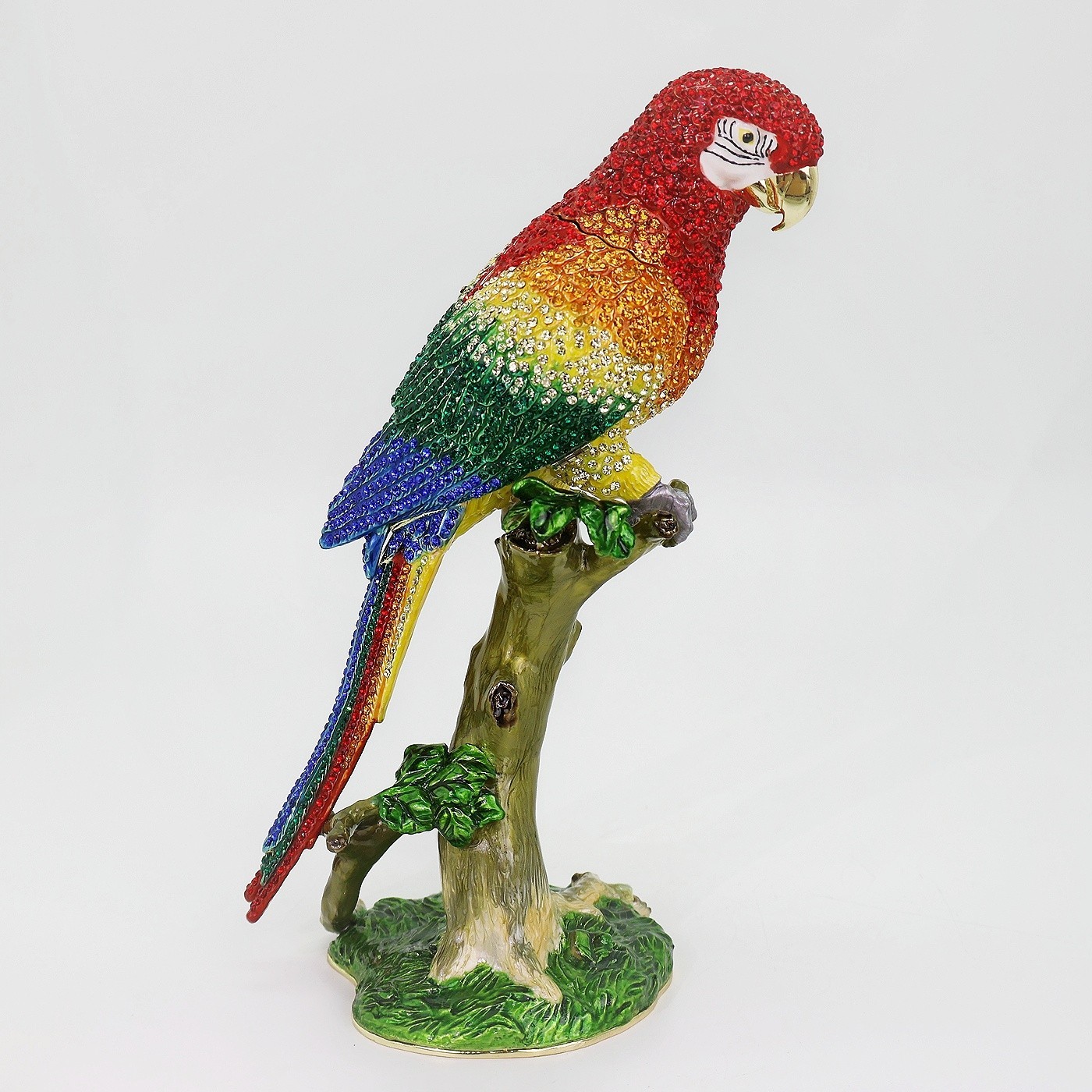 SHINNYGIFTS  Enamel Rhinestone Parrot Figurine Trinket Box  Collectible Statue