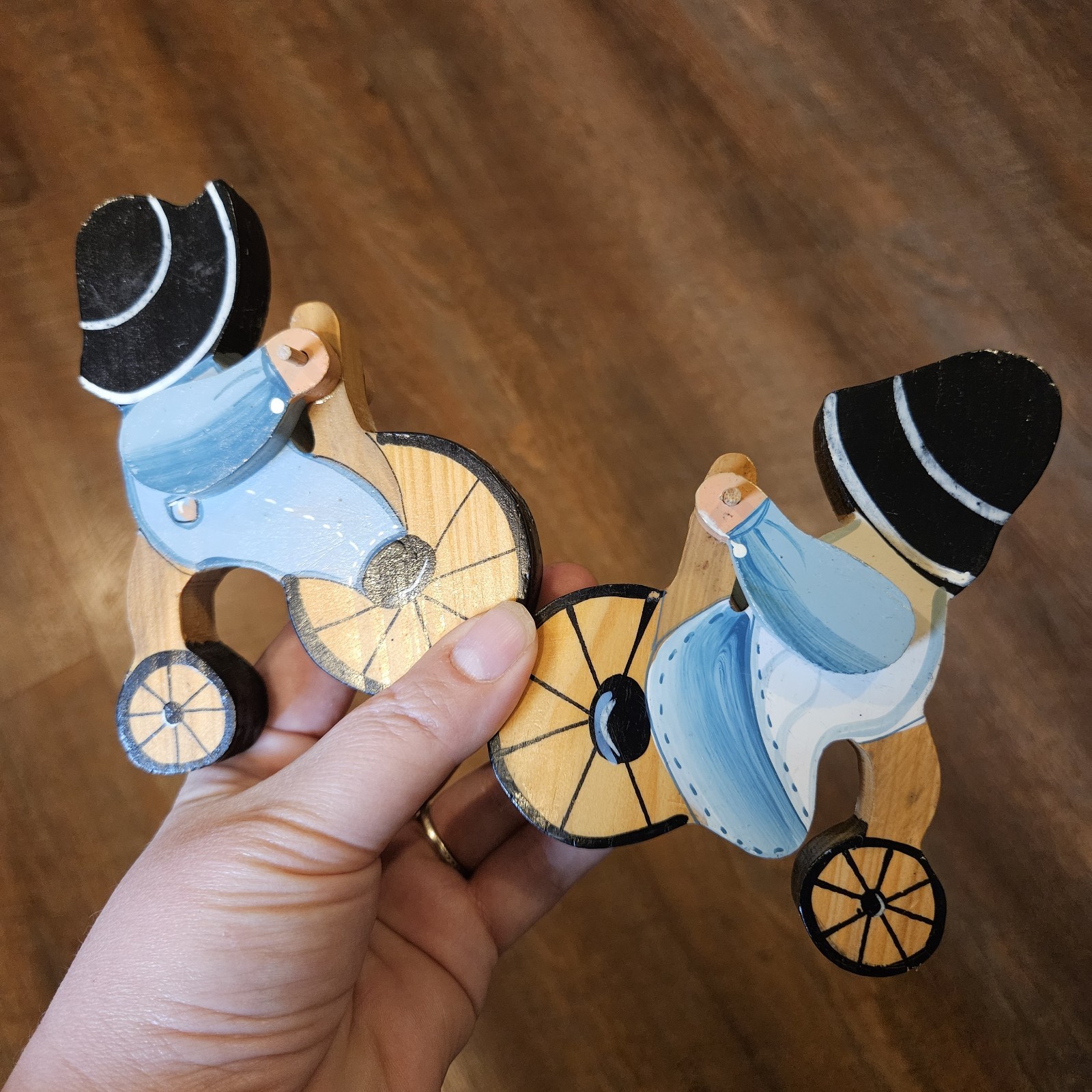 Hand Painted Amish Children On Bikes Wood Figures Farmhouse Decor