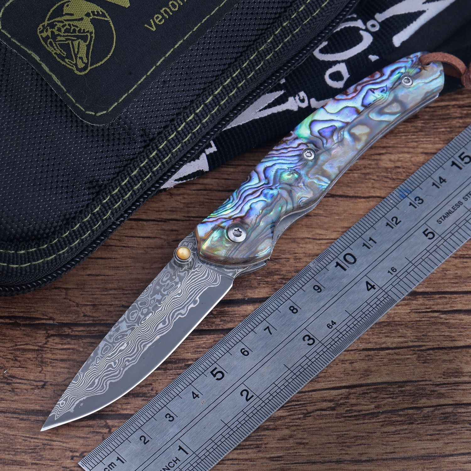 Nature Abalone Shell Handle Handmade Damascus Steel Blade Pocket Knife Best Gift