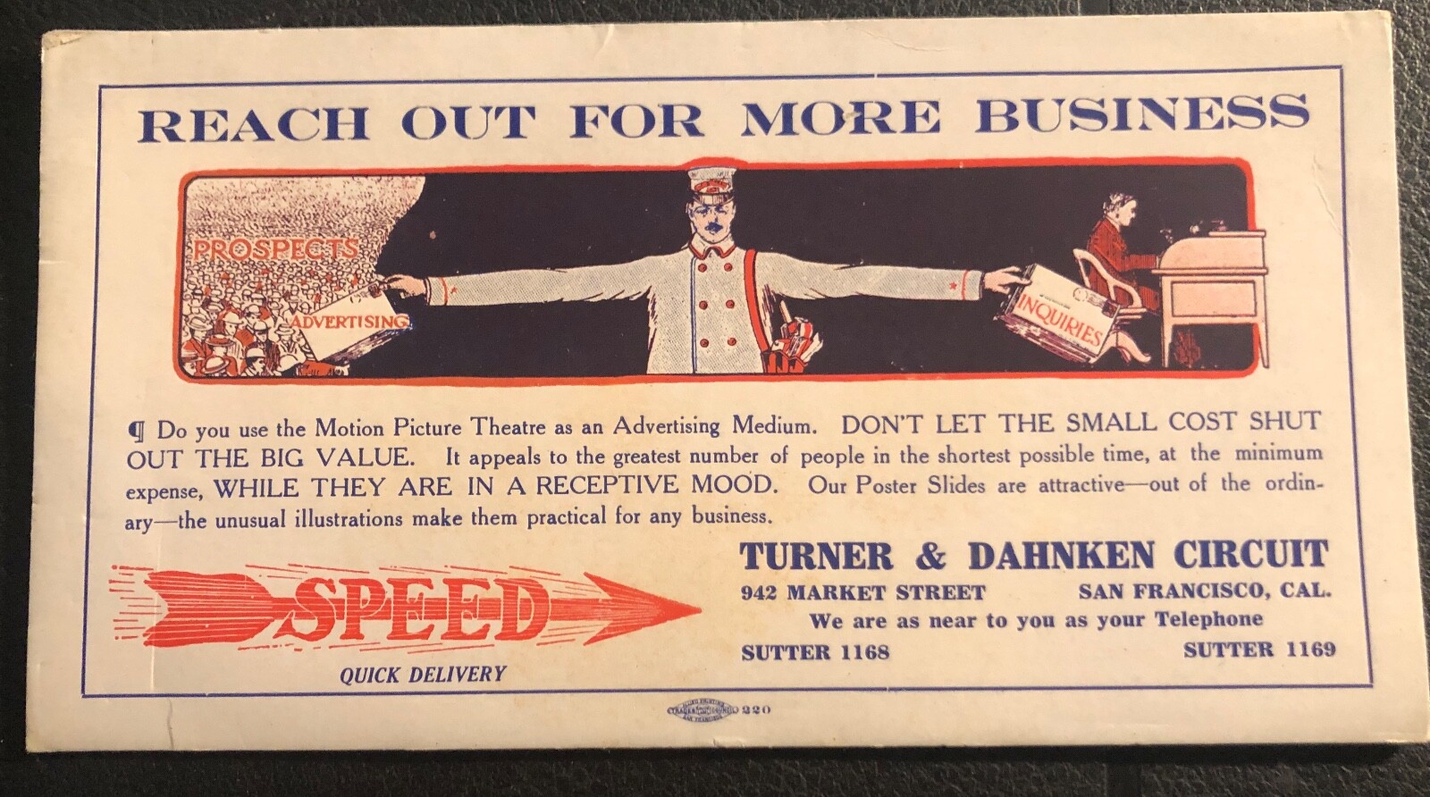 c 1915 Blotter ADVERTISE IN MOTION PICTURES Turner Dahnken Circuit Silent Film