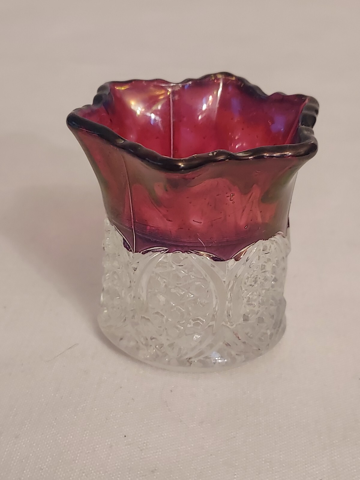 EAPG Indiana RUBY FLASHED National Glass GRENADE Cane Pattern TOOTHPICK HOLDER
