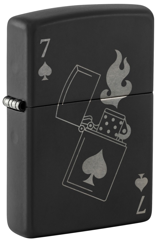 Zippo Lucky 7 Design Black Matte With Chrome Windproof Pocket Lighter, 47134