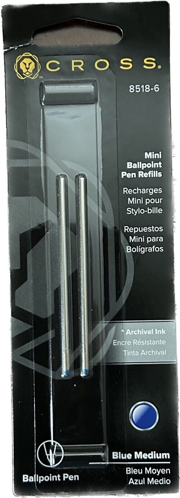 Cross Mini Ballpoint Refills Blue Med Pt  2 New In Pack For Tech3 & Tech4 8518-6