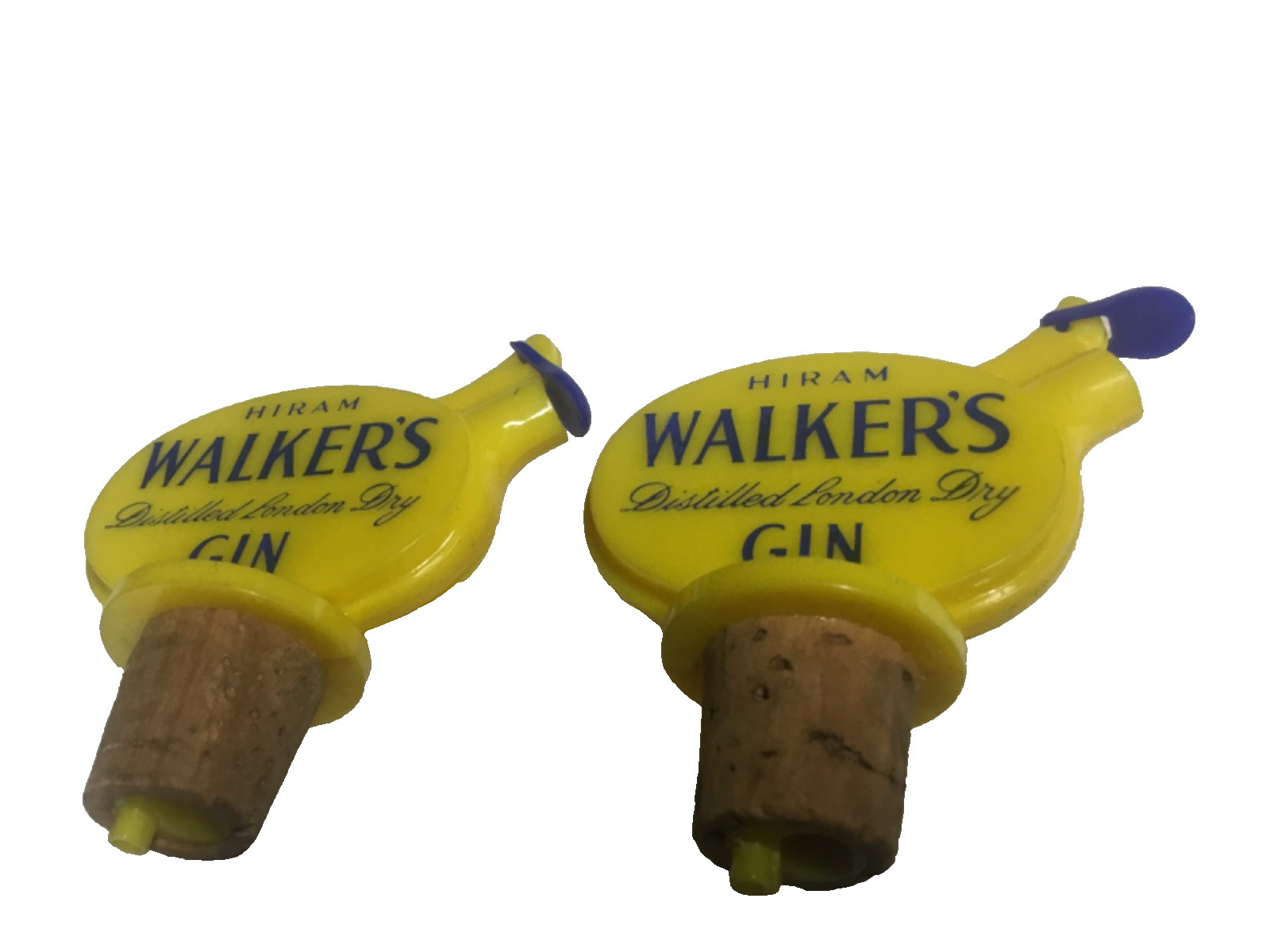 2 Hiram Walker London Dry Distilled Gin Liquor Bottle Stopper pourers Walkers 2 Hiram Walker London Dry Distilled Gin Liquor Bottle Stopper pourers Walkers