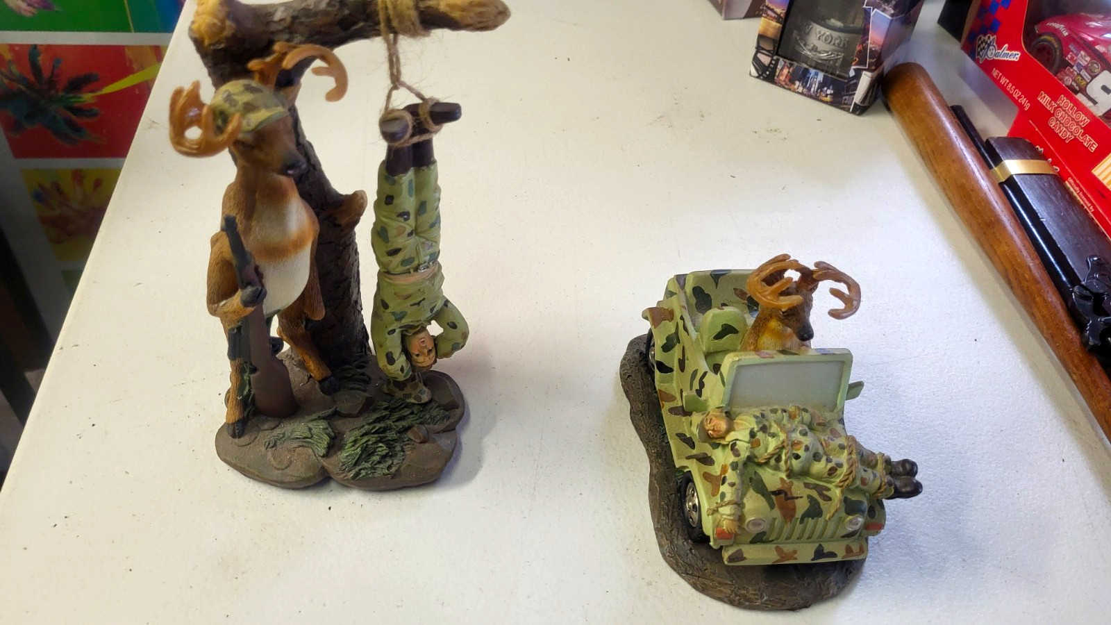 Vintage Young's Inc Funny Hunting Figurine Lot (2) - Deer Revenge Theme Gag Gift