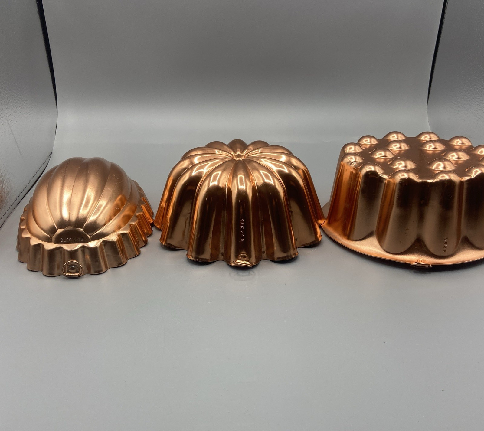 Vintage Copper Jello Molds With Hangers set of 3 Retro MCM Americana Kitschy