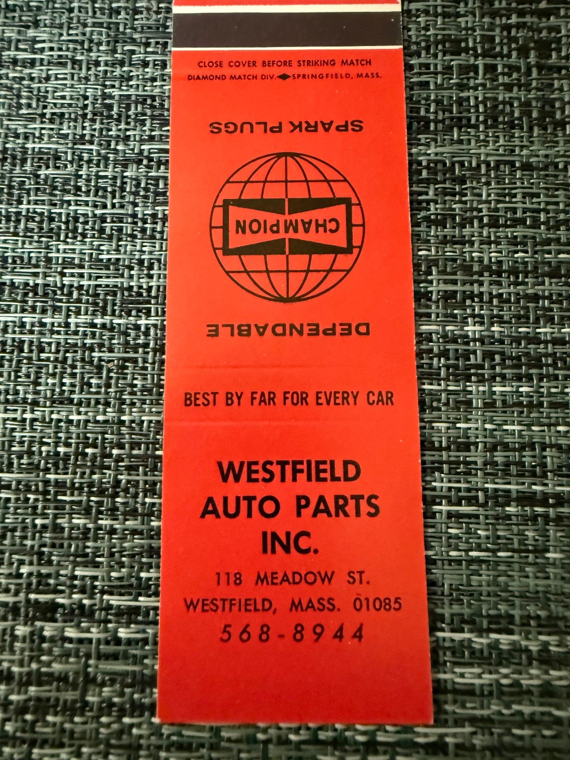 Vintage Champion Spark Plugs Matchbook Westfield Auto Parts Ad