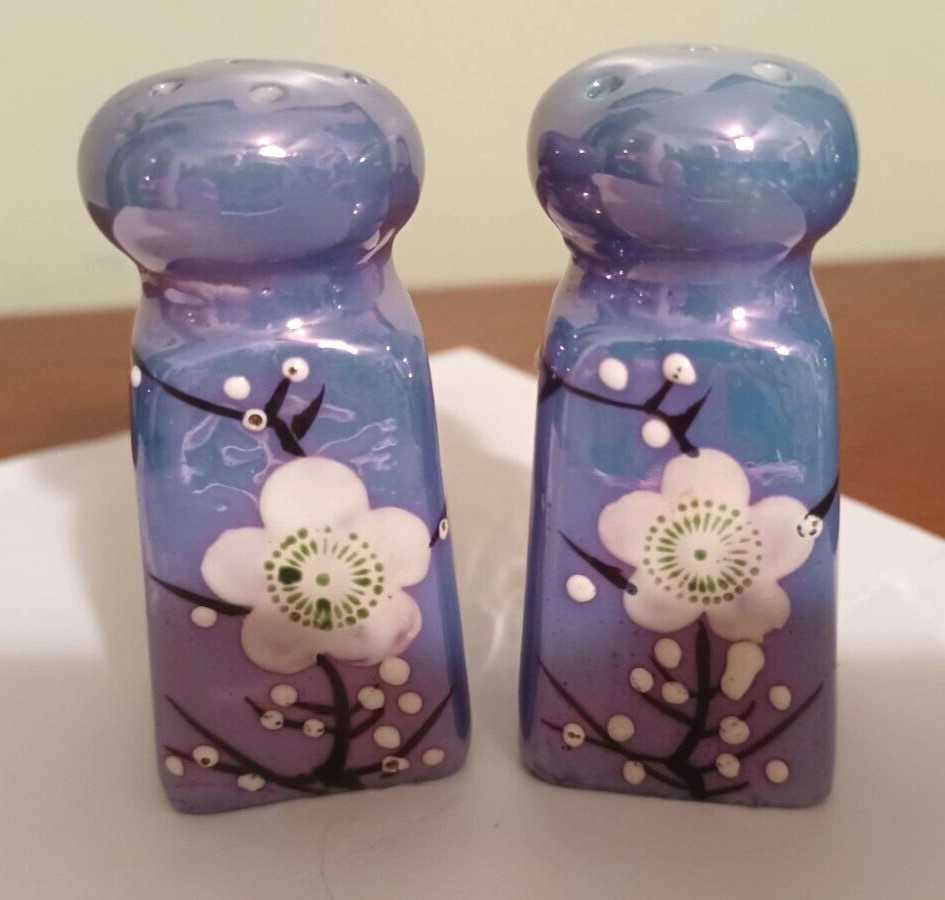 VTG PAIR OF LUSTER WARE SALT & PEPPER SHAKERS w/CHERRY BLOSOMS--2 1/4