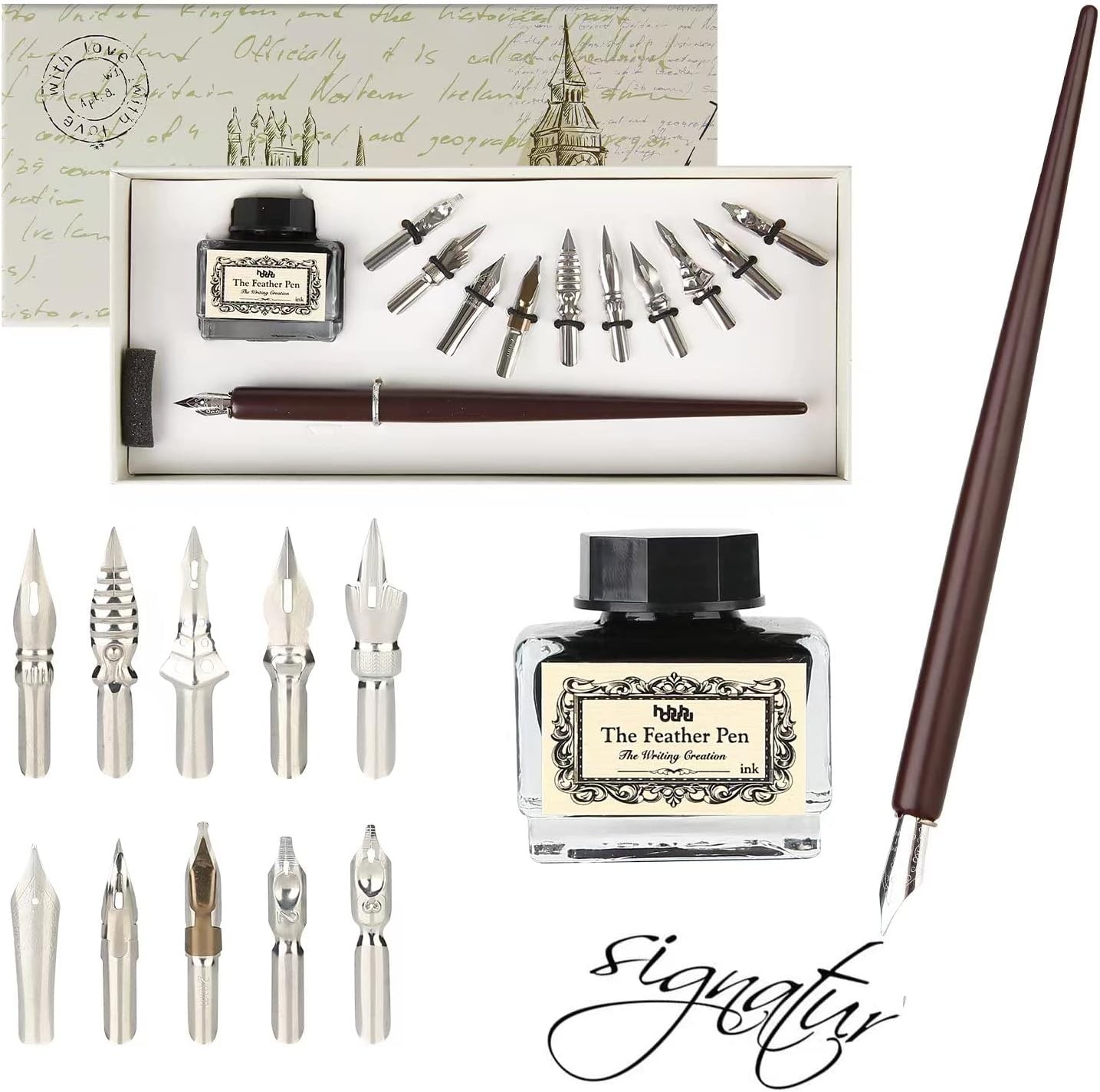 Calligraphy Set for Beginners Quill Pen and Ink Set Fancy Pens with Black Ink an Calligraphy Set for Beginners Quill Pen and Ink Set Fancy Pens with Black Ink an