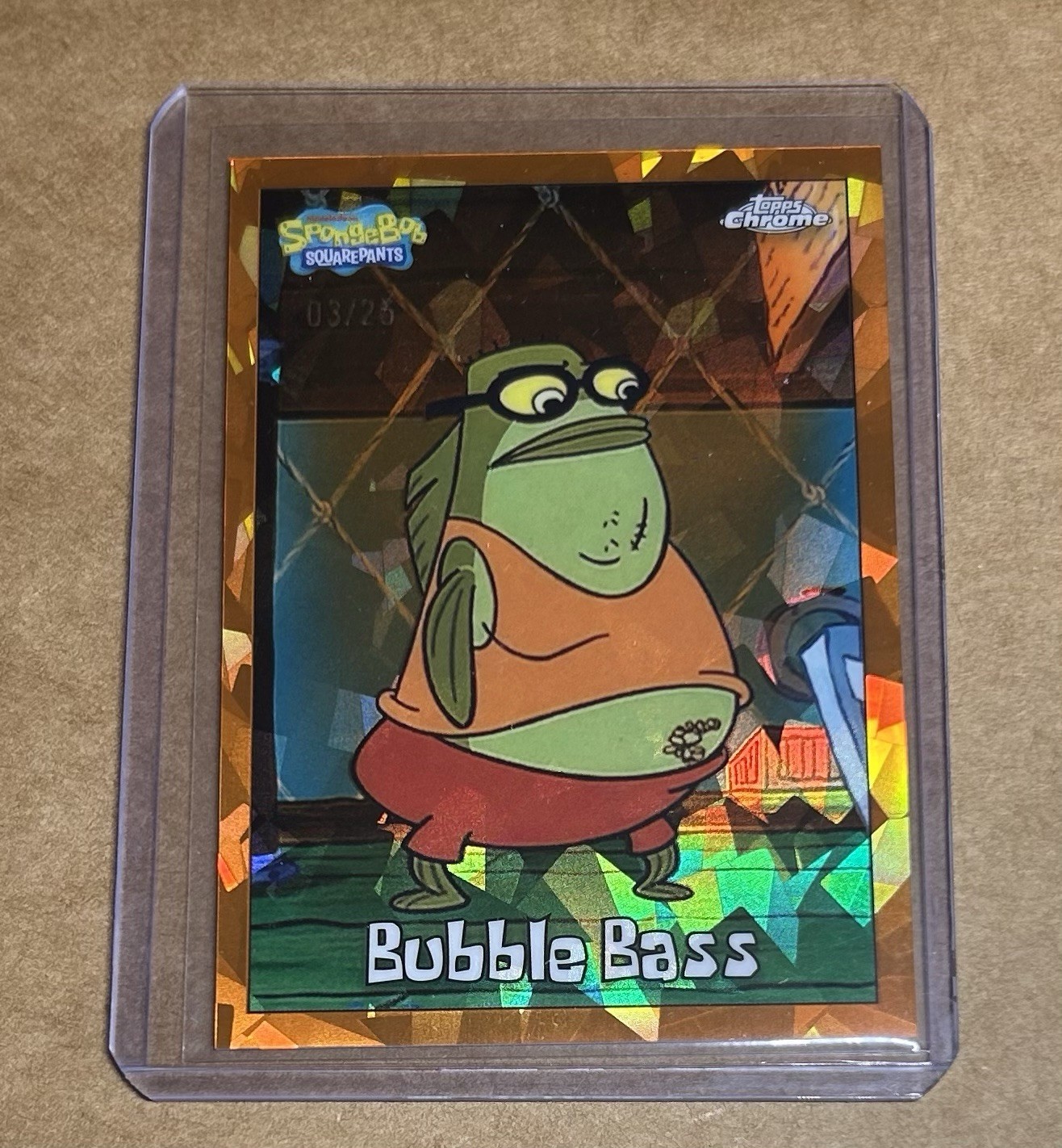 SpongeBob SquarePants Topps Chrome Sapphire Bubble Bass Orange Refractor /25