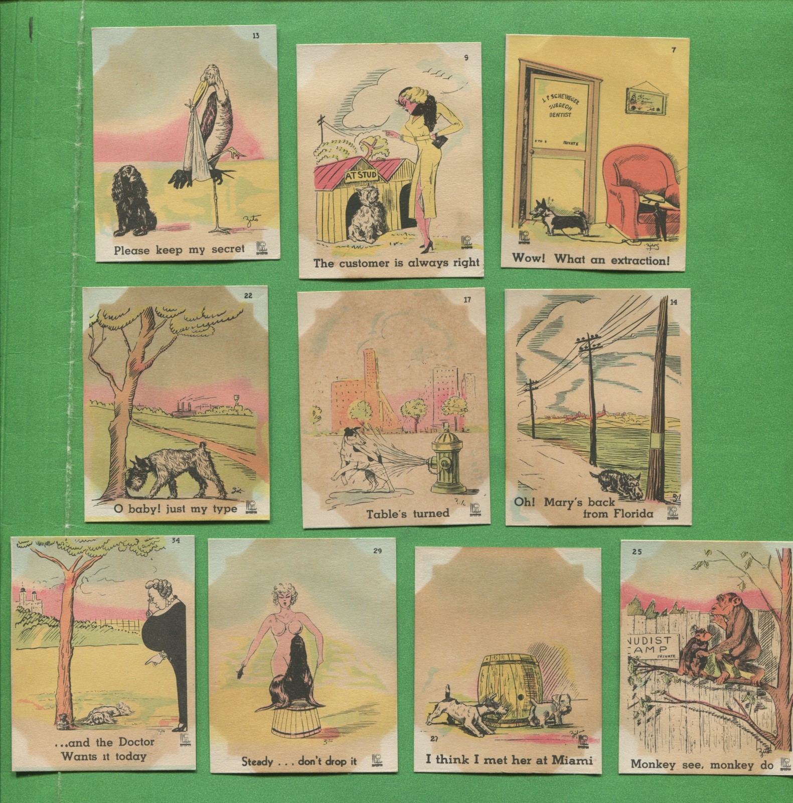 1937 Dogs by Zito Lot of 10 Vintage Humor Cards