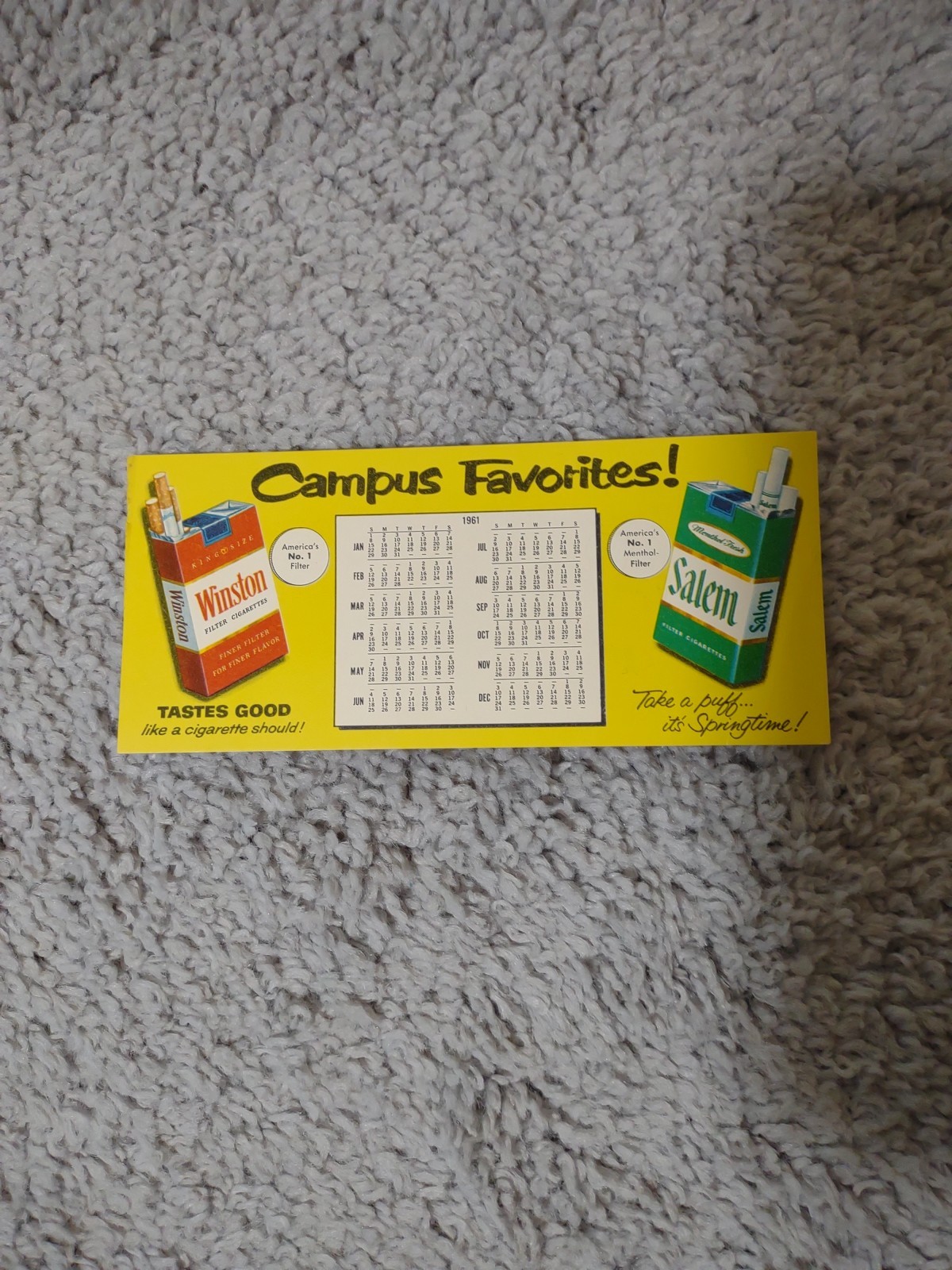 1961 Campus Favorites Calender Advert Winston And Salem 7.5 By 3.5