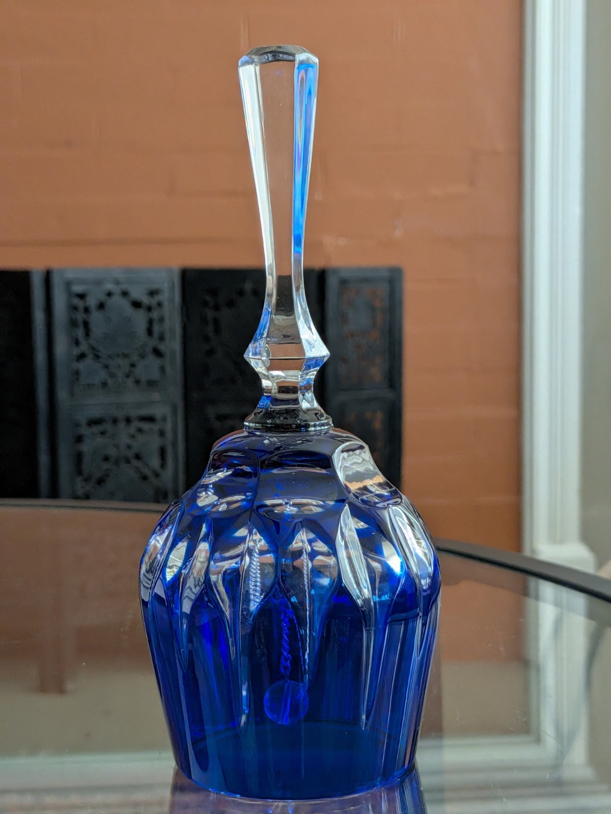 Vtg Cobalt Blue to Clear Crystal Bell Mid Late 20th Century W German Faceted Art