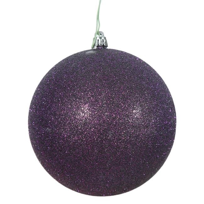 Vickerman N591026DG Plum Glitter Drilled Ball Ornament  4 in. - 6 per Bag