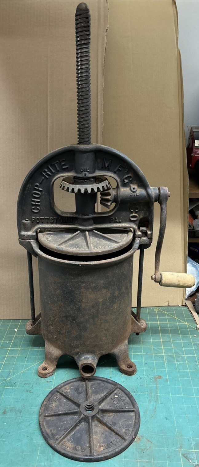 Antique 8 Qt ? Chop-Rite Sausage Stuffer Fruit Press Cast Iron ~For Restoration