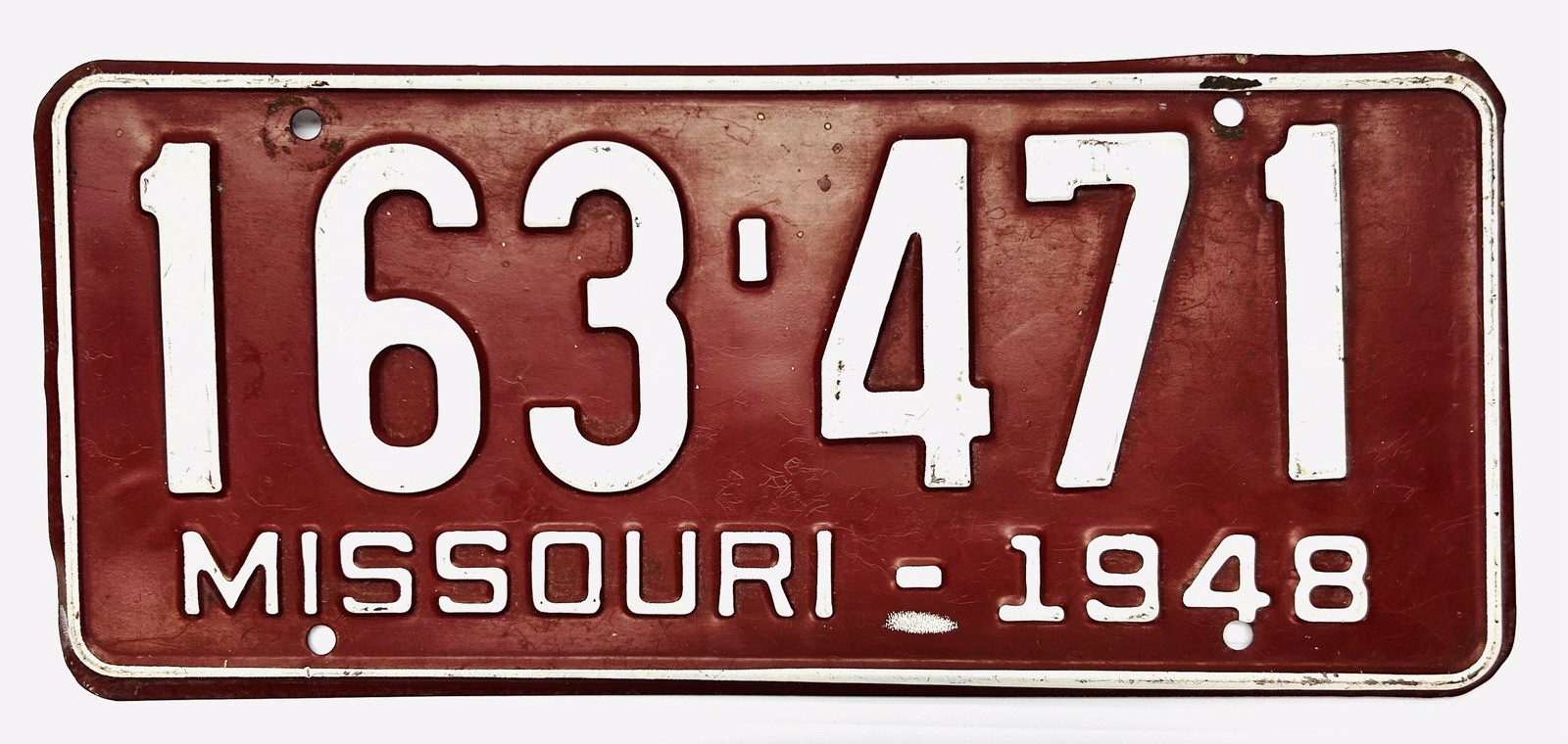 Vintage 1948 Missouri 6 Number 163-471 License Plate Vintage 1948 Missouri 6 Number 163-471 License Plate