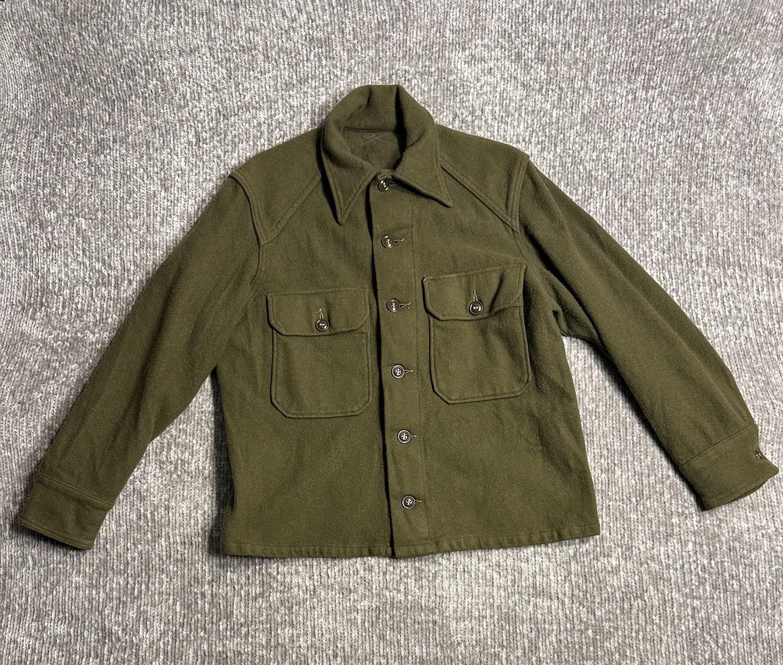 Vintage Olive Green Wool Field Jacket Military Style Utility Work Coat Men\'s M