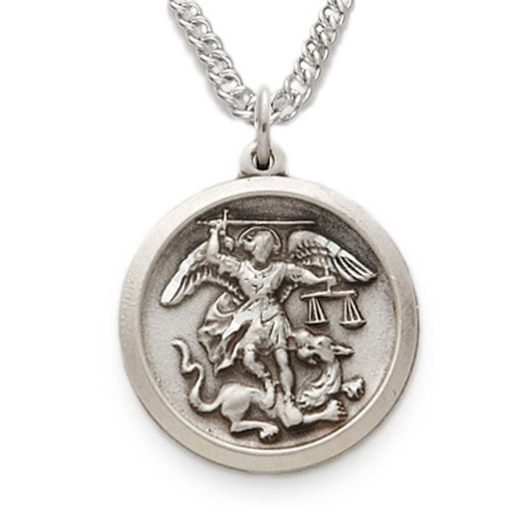 Sterling Silver Saint Michael The Archangel Defend Us In Battle Medal Necklace