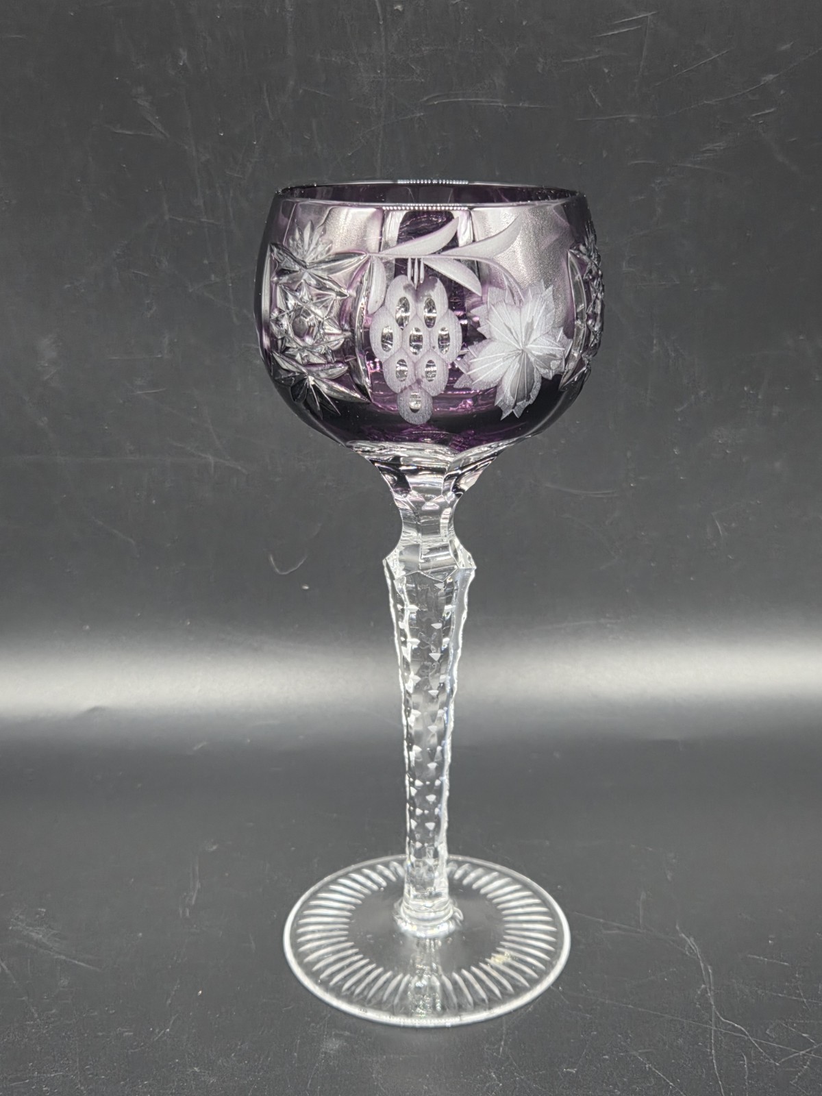 NACHTMANN TRAUBE CRYSTAL Tall Hock Wine Goblet Glass Amethyst Cut to Clear