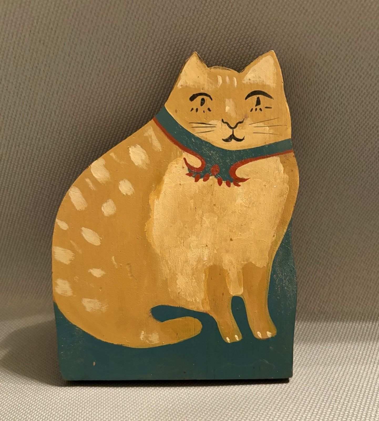 Vintage 70’s Wooden Hand Painted Folk Art Cat Figurine