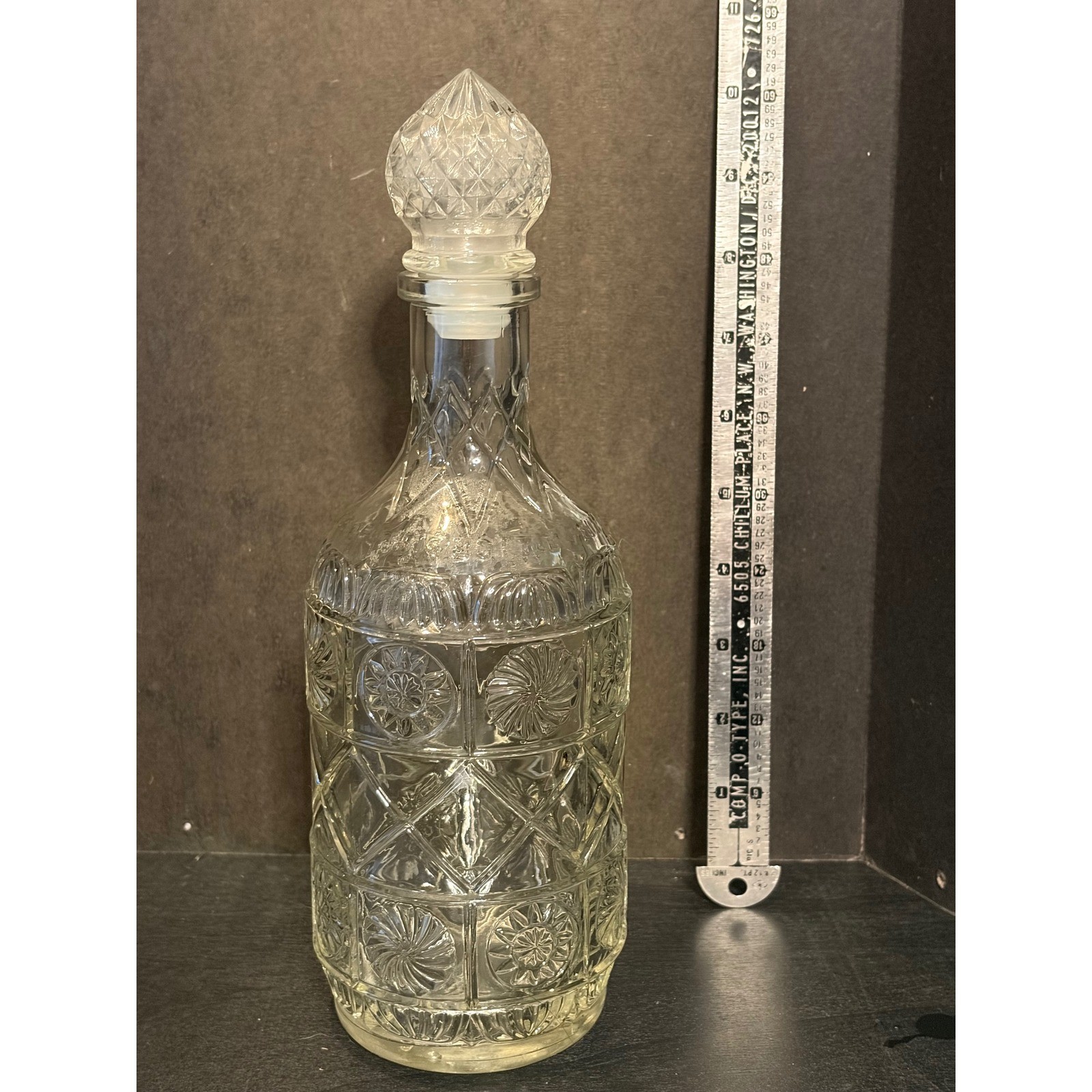 Vintage Federal Law Forbids Glass Liquor Decanter Sunburst Diamond Pattern D10