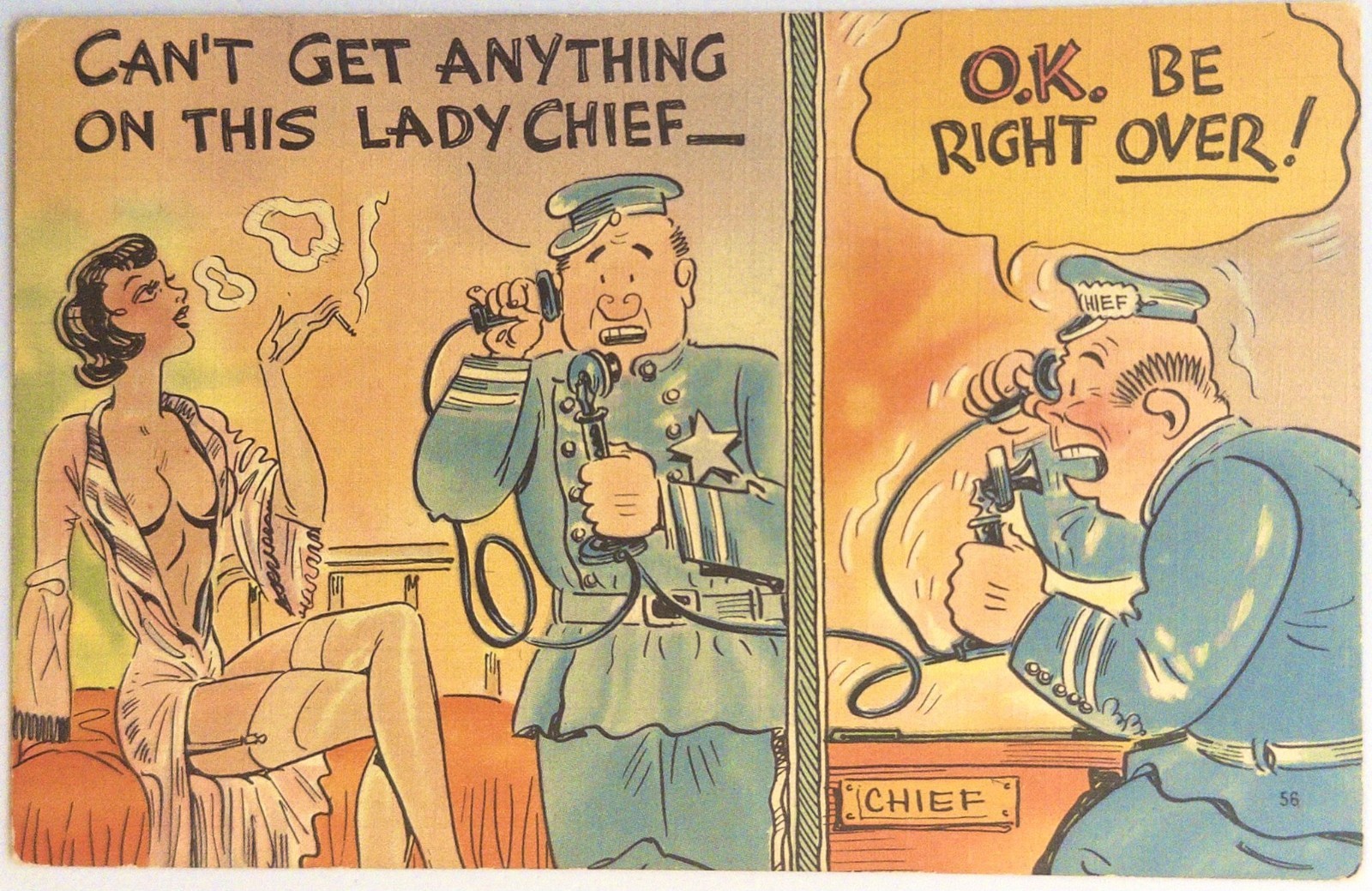 Vintage Comic Police Lady Pin Up Risque Humor Postcard 1940s