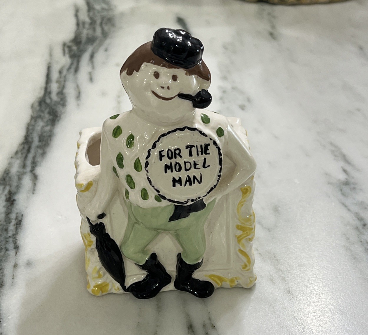 1940’s Fun Ceramic Novelty Florist Planter “For The Model Man” Fun Man Gift
