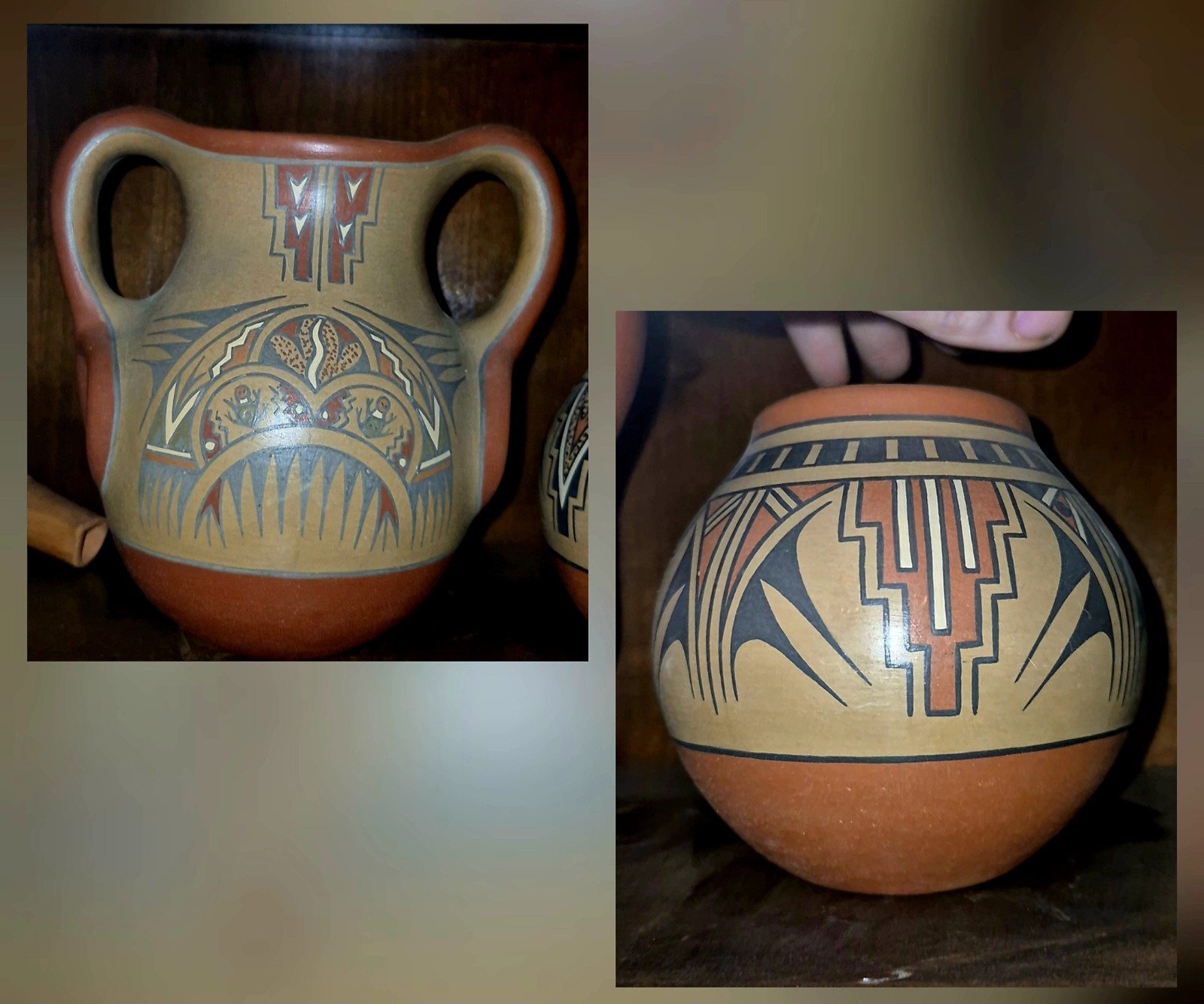 Margaret / Luther Gutierrez Santa Clara Pueblo Pottery 2Pc Lot Wedding Vase Olla