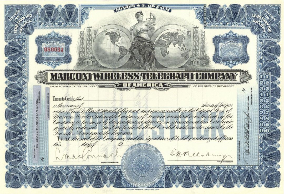 Marconi Wireless Telegraph Co. of America - circa 1910\'s Gorgeous Partially Is