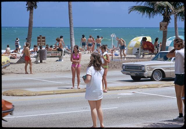 Photo:Miami Beach Florida 1960s Beach Scene Vintage Cars Bathers