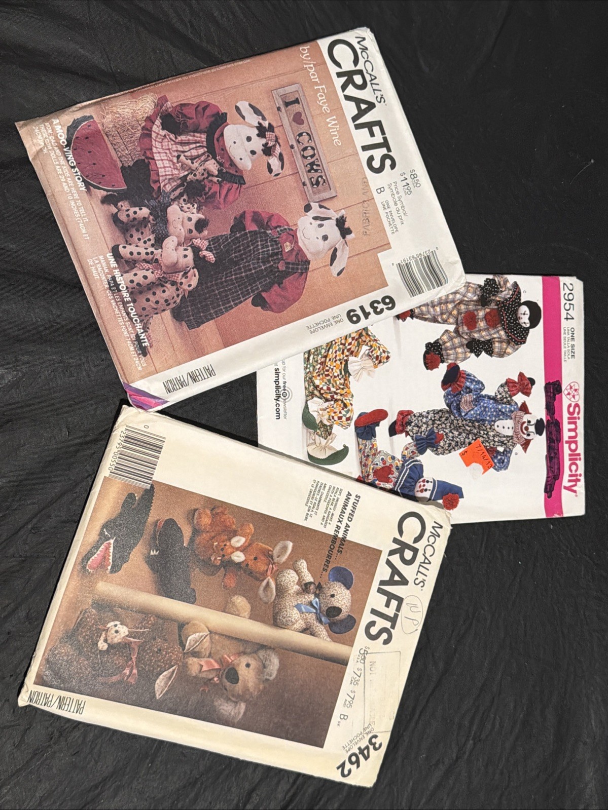 Lot (3) VTG McCalls/Simplicity Sewing Patterns- Clowns/Cows/Bears Uncut