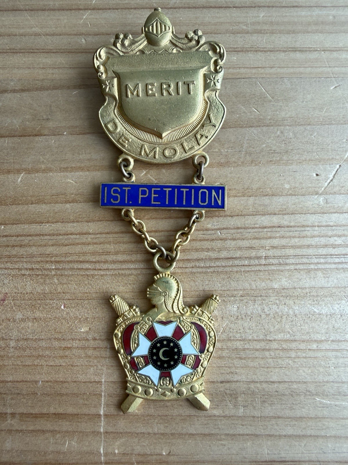 Vintage Masonic Merit De Molay 1st Petition Medal Badge Pin Gold Tone