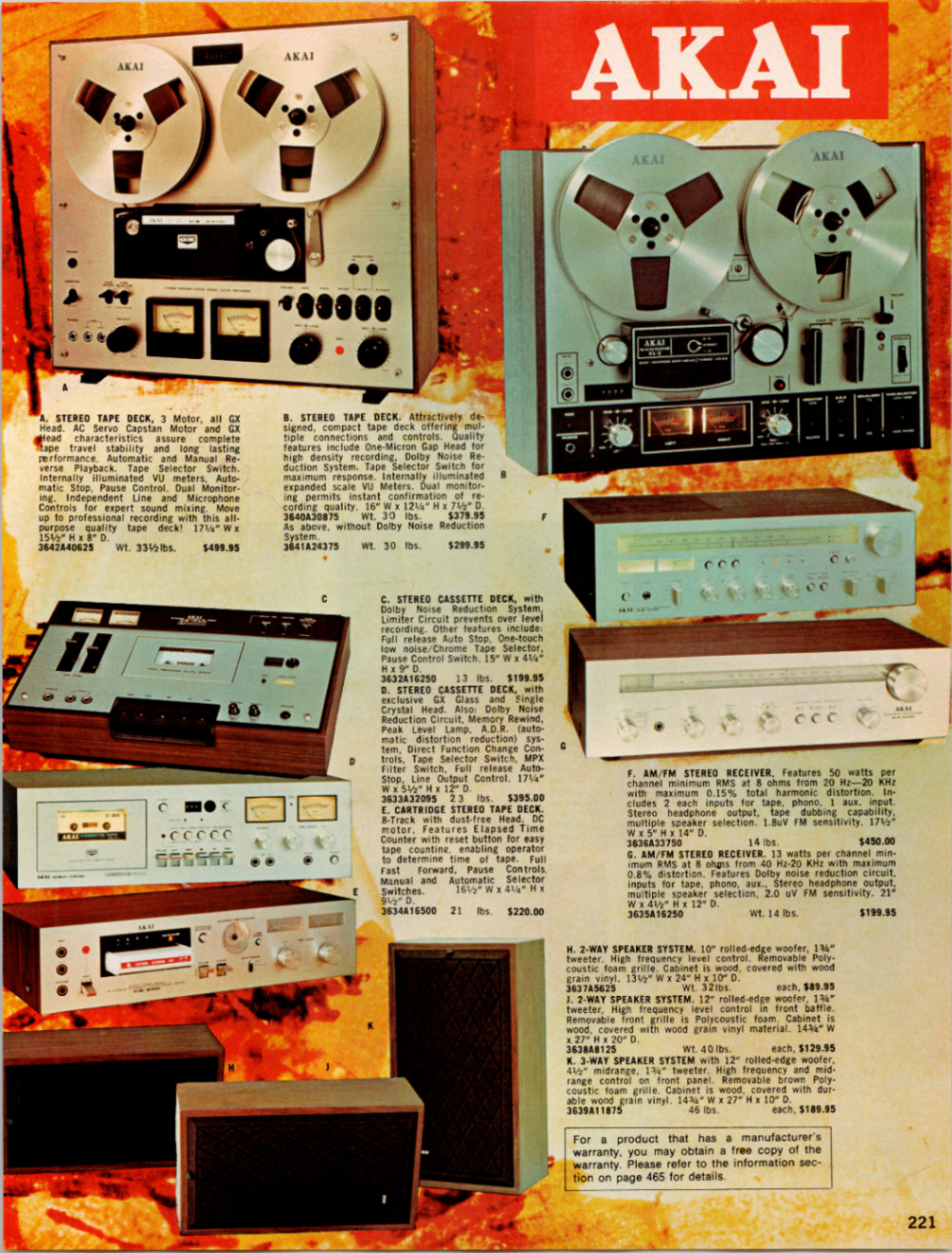 Vintage 1970s Akai Panasonic Stereo Reel Tape Deck Radio Print Ad Catalog Page