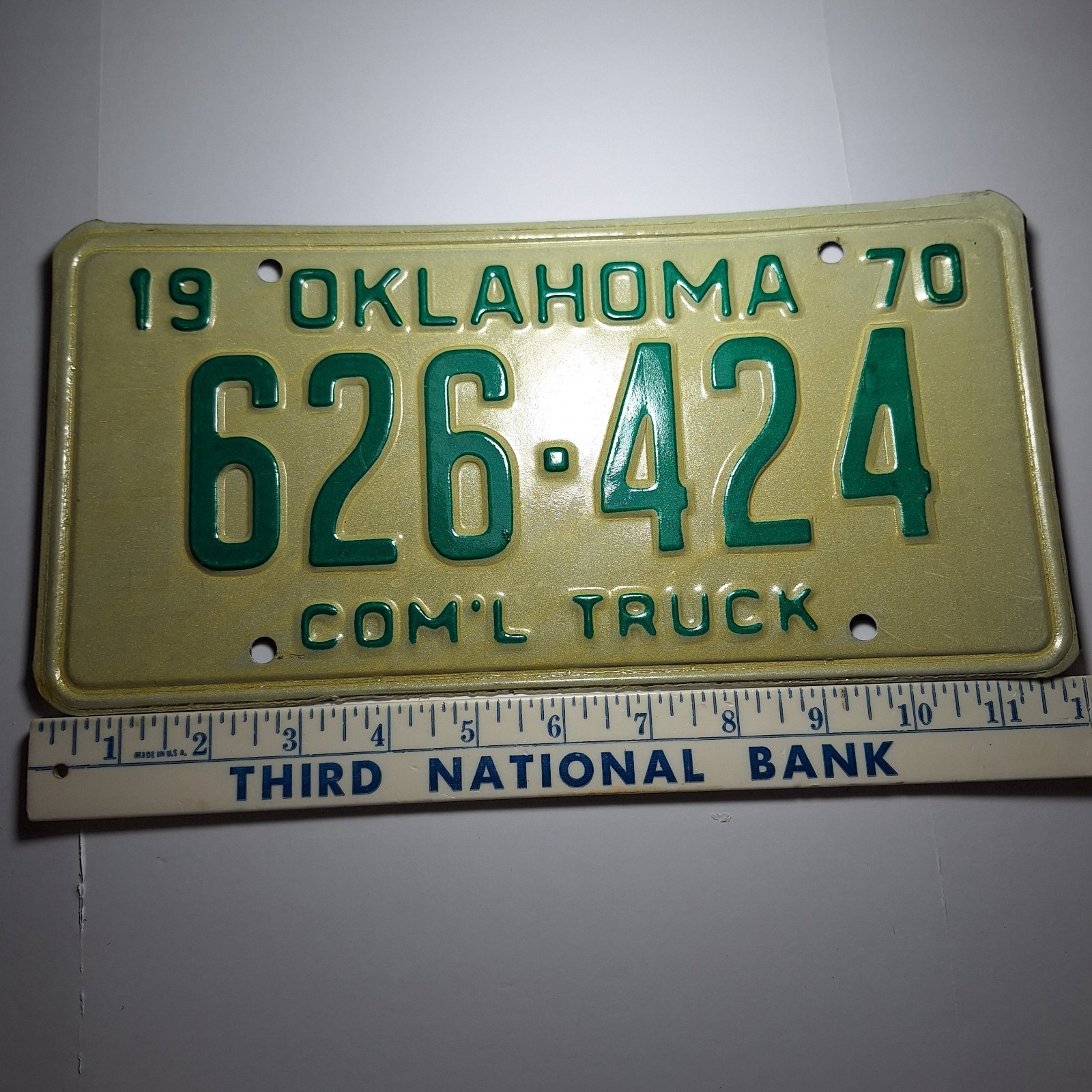 vintage license plate, Oklahoma commercial truck tag, 1970, great condition