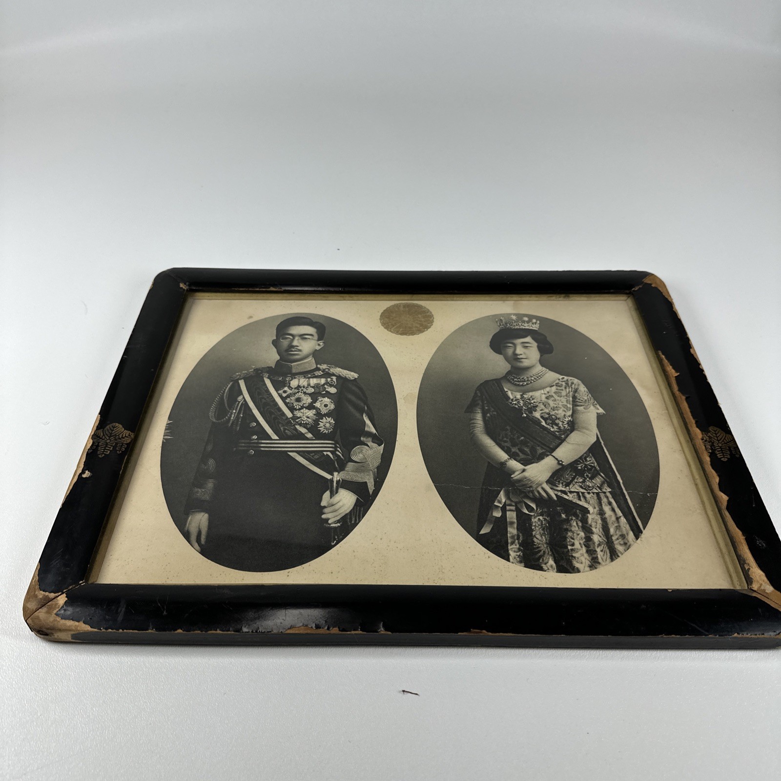 Antique 1920s Framed Photos Emperor Akihito & Empress Nagako of Japan