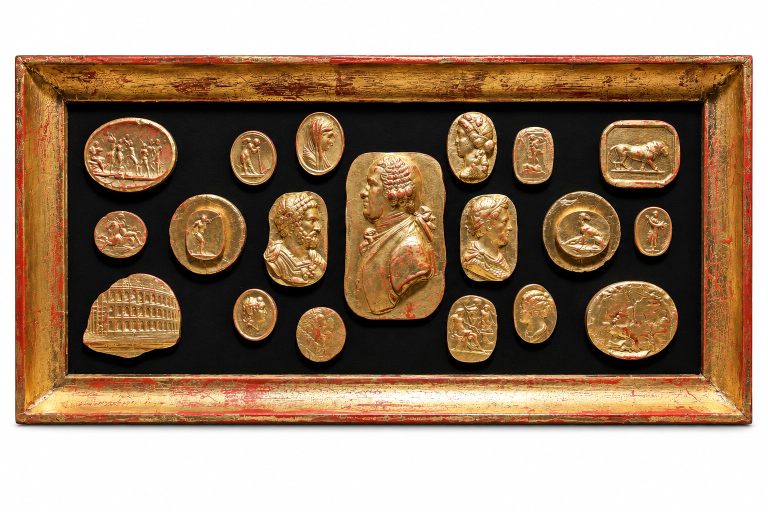 Neoclassical Vintage Grand Tour Gilded Cameo Intaglio Arrangement in Gilded Fram