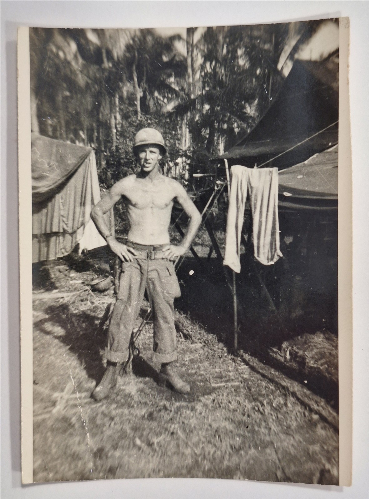 Vintage WWII Photo Soldier Tacloban Leyte Philippines Jan 1945 Pacific Camp Vintage WWII Photo Soldier Tacloban Leyte Philippines Jan 1945 Pacific Camp