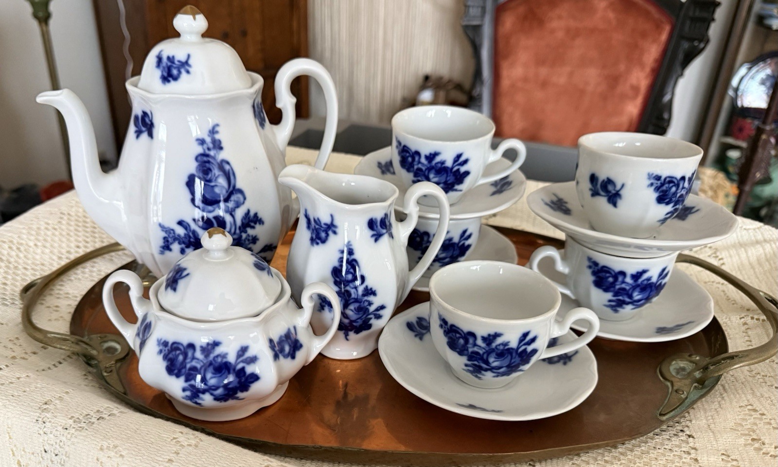 Early Antique Czechoslovakia Cobalt Flow Blue Tea Set Early Antique Czechoslovakia Cobalt Flow Blue Tea Set