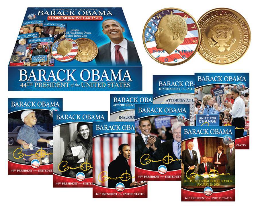 Lot of 2 BARACK OBAMA Complete 44-Card Set plus 24K Gold Plated Coin NEW Sealed