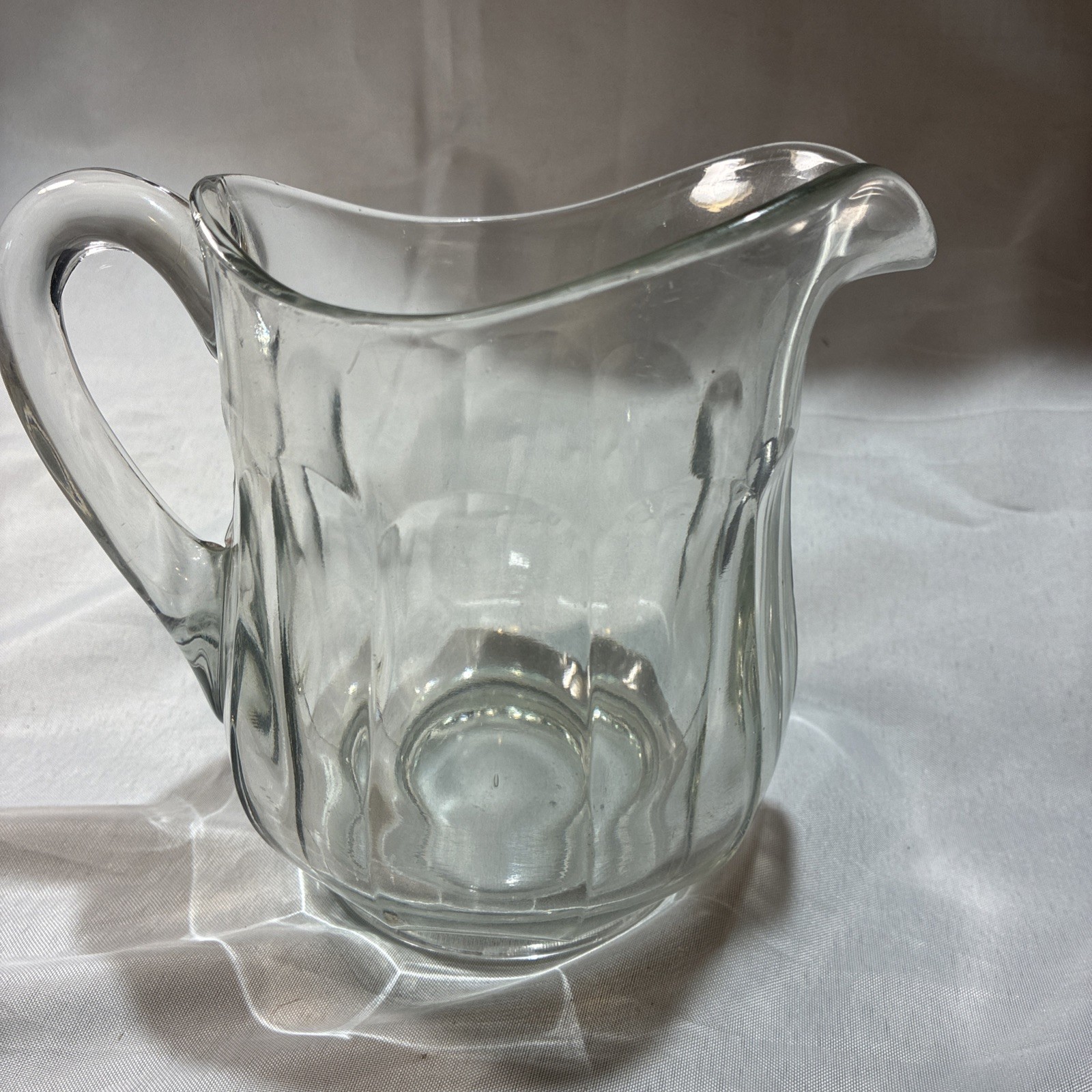 Vintage EAPG Pressed Clear Glass 10 Paneled Pitcher with handle 5.75 tall NICE Vintage EAPG Pressed Clear Glass 10 Paneled Pitcher with handle 5.75 tall NICE