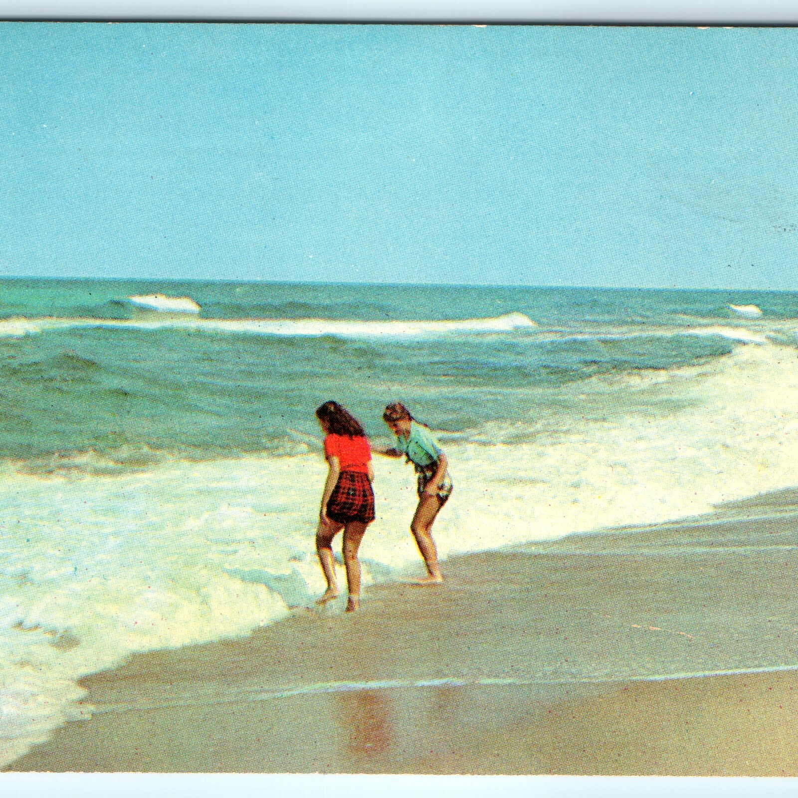 c1950s Mobile, Alabama Beach Postcard Girls Playtime Ocean Waves Shostal