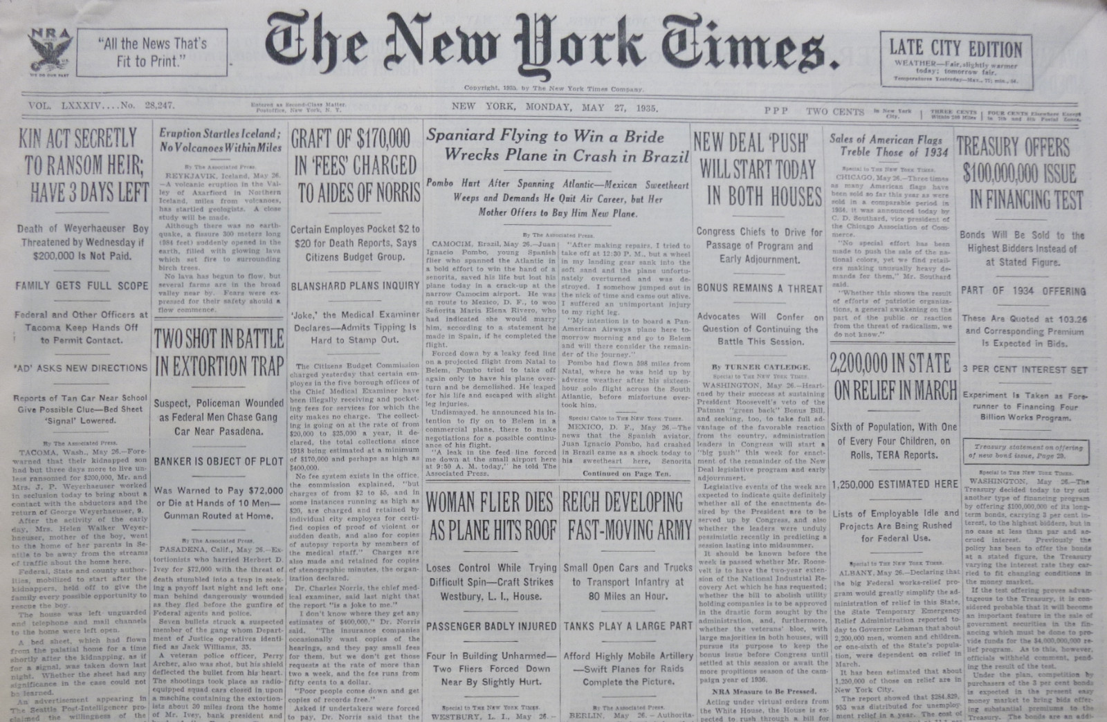 5-1935 May 27 REICH DEVELOPING FAST MOVING ARMY. SPANIARD FLYING TO WIN NY Times