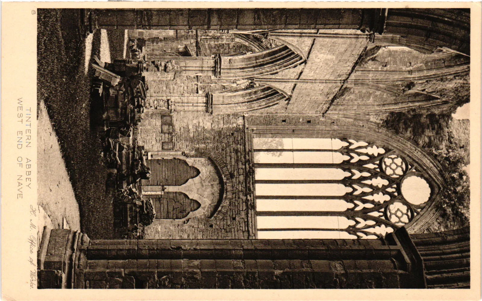 Vintage Postcard- Tintern Abbey: nave ruins and Gothic arches.