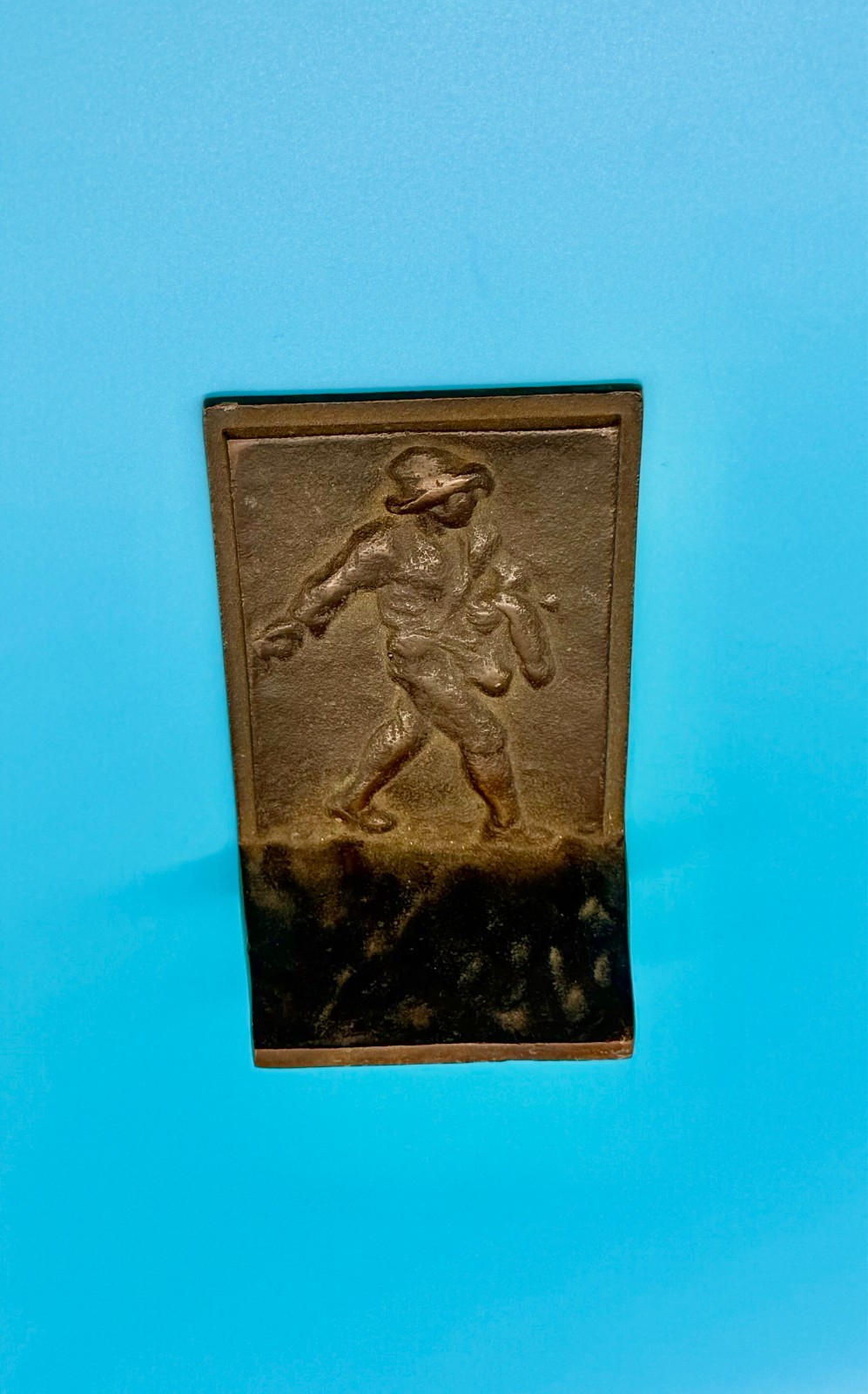 Vintage Cast Bronze Figural Bookend Walking Man Relief 4\