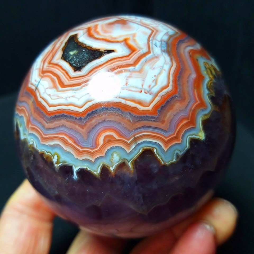 RARE 424.7G Natural Polished Banded Agate Amethyst Symbiosis Agate Ball ACa1042