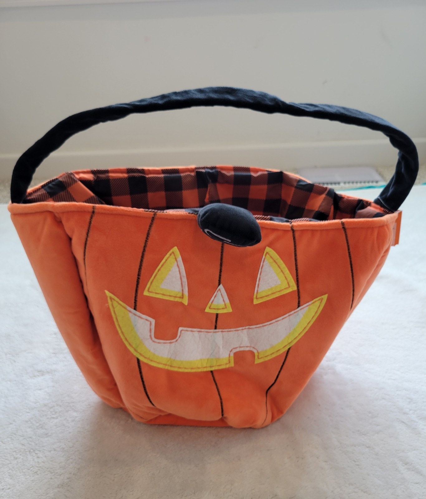 Orange Hyde&Eek fabric jumbo Pumpkin Candy Basket Halloween Jack-O-Lantern Face