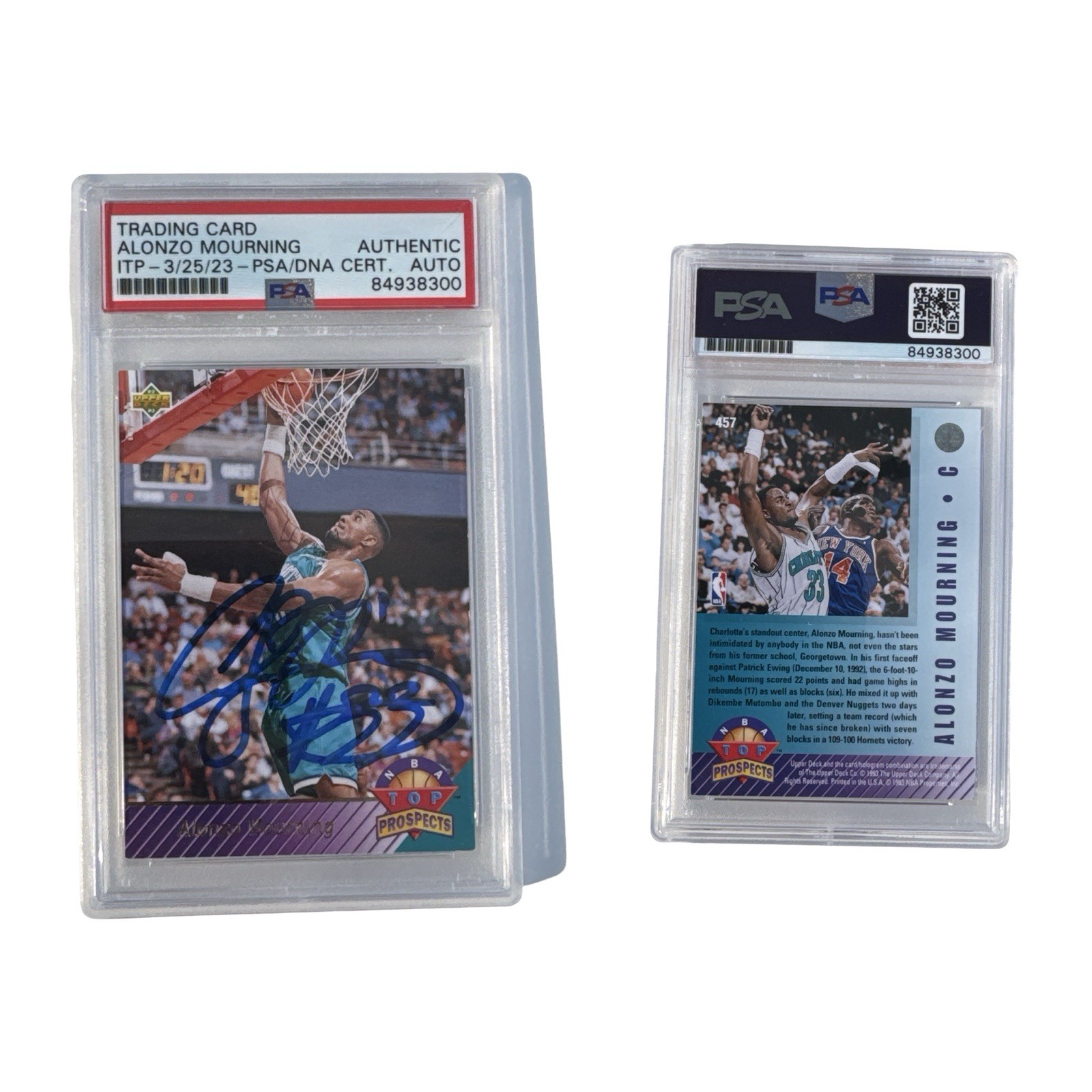 ALONZO MOURNING Autograph Auto 1992-93 Upper Deck Rookie Card #457 RC PSA ITP