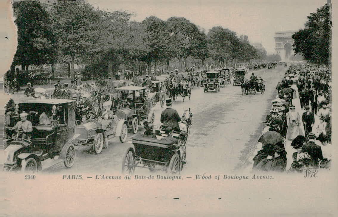 Paris France Ave du Bois de Boulogne Early Automobiles Vintage Postcard